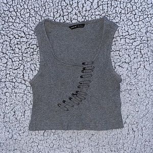 SHEIN | Y2K Safety Pin Gray Crop Top
